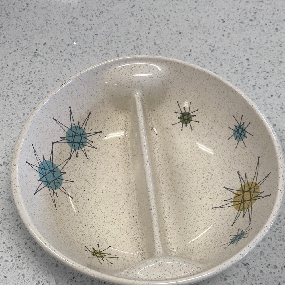 Vintage Franciscan Atomic Starburst MCM Divided Serving Bowl